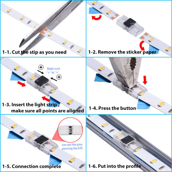 LED Strip Accessory - Solder Free Connectors, Fit Aluminum Profile
